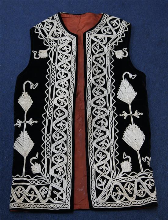 A Turkish black velvet and metal thread waistcoat, 20th century
